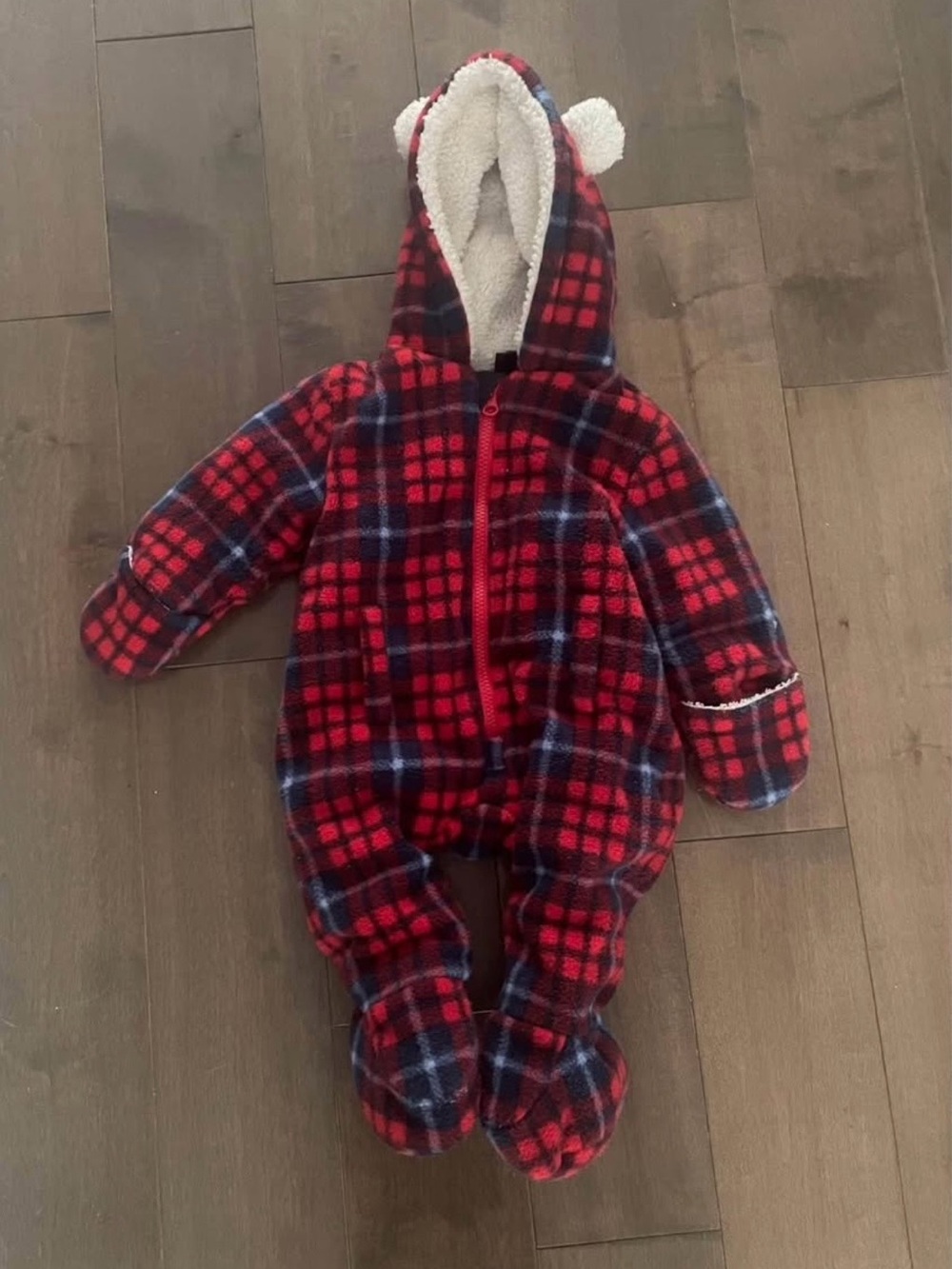 Cozy Red Plaid Sherpa-Lined Baby One-Piece -6 to 9 month